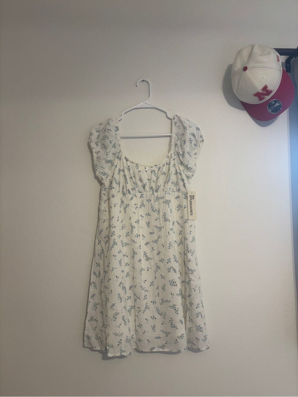 No Boundaries Cream Mini Dress with Blue Floral Print